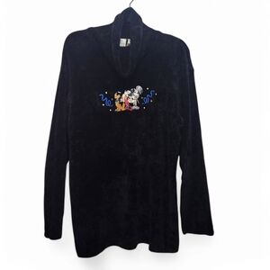 Vintage Disney Soft Black Turtleneck Tunic Sweater Top Hat Mickey Minnie Size XL